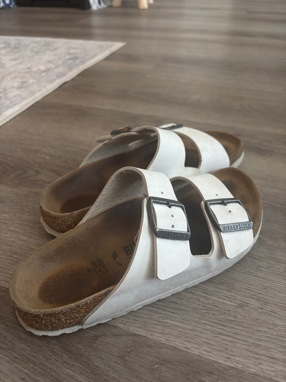 Birkenstock White Two-Strap Suede Sandals
